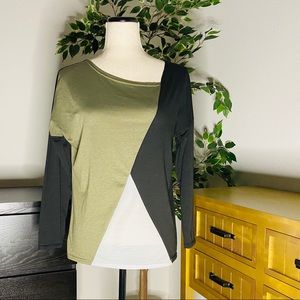 Long Sleeve Asymmetrical Color Block Shirt
